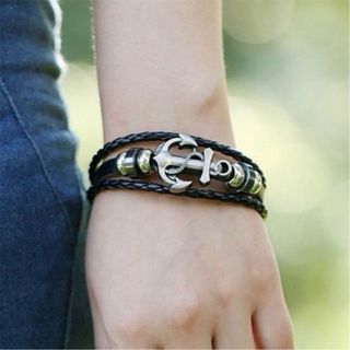 Pulsera ancla cuero trenzado