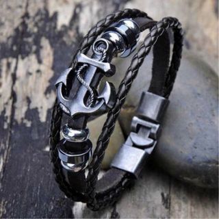Pulsera ancla cuero trenzado