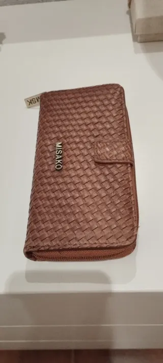Cartera monedero Misako marrón trenzada