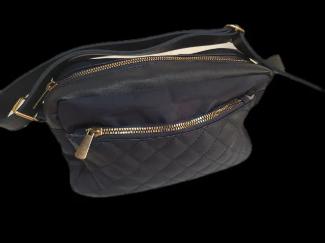 Bolso azul Acolchado con Cremalleras Doradas