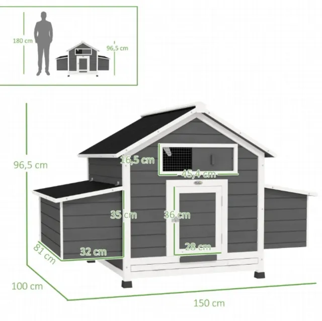 Gallinero de madera gris y blanco