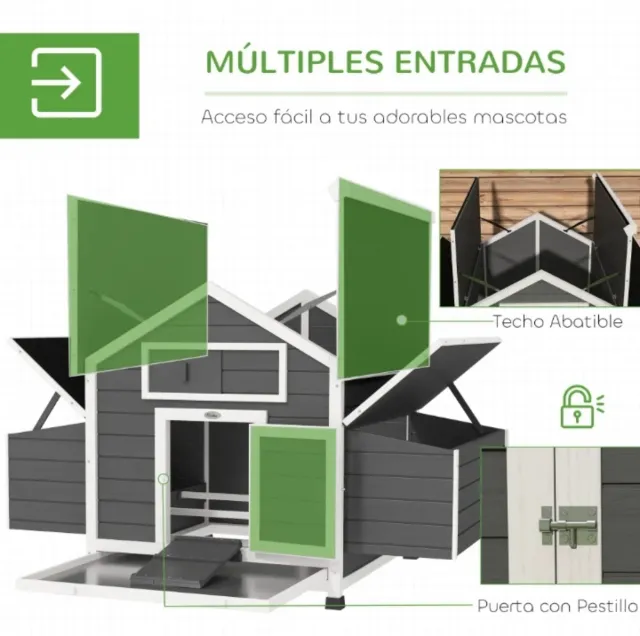 Gallinero de madera gris y blanco