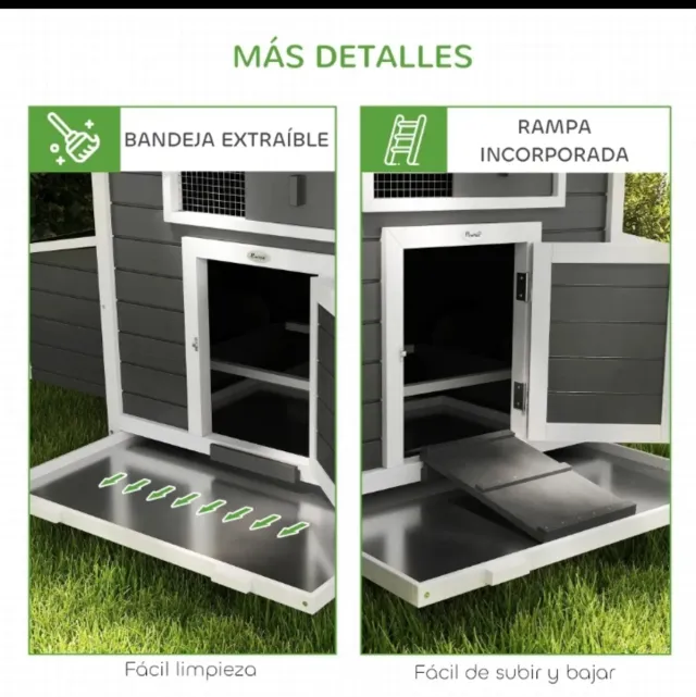 Gallinero de madera gris y blanco