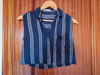 Camisa corta Bershka rayas azul XS