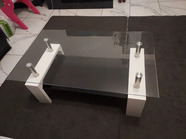 Mesa de centro cristal y metal