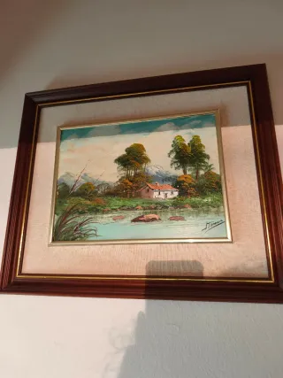 3 quadri ad olio su tela, con cornice in legno