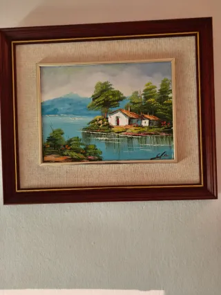 3 quadri ad olio su tela, con cornice in legno