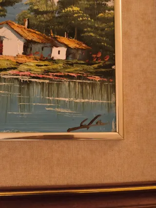 3 quadri ad olio su tela, con cornice in legno