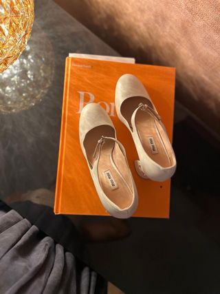 Stivali Mary Jane Miu Miu Beige con Tacco