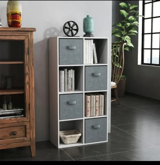 Estantería modular 8 cubos gris y blanca