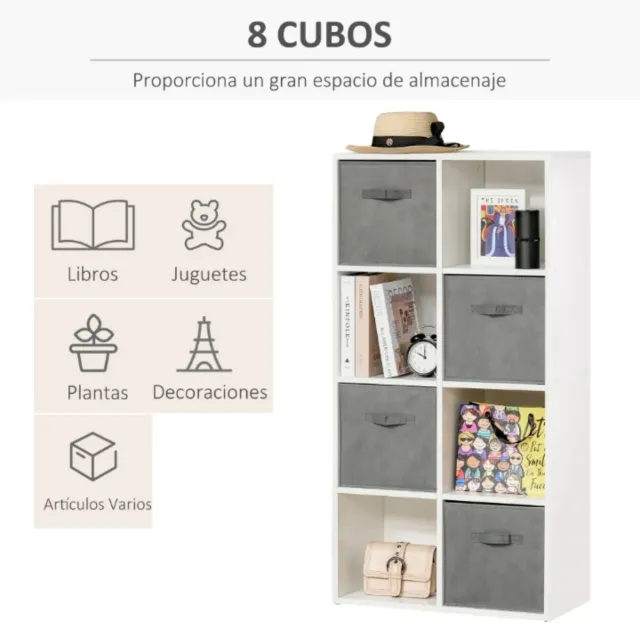 Estantería modular 8 cubos gris y blanca