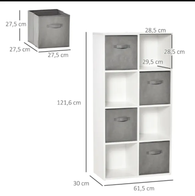 Estantería modular 8 cubos gris y blanca