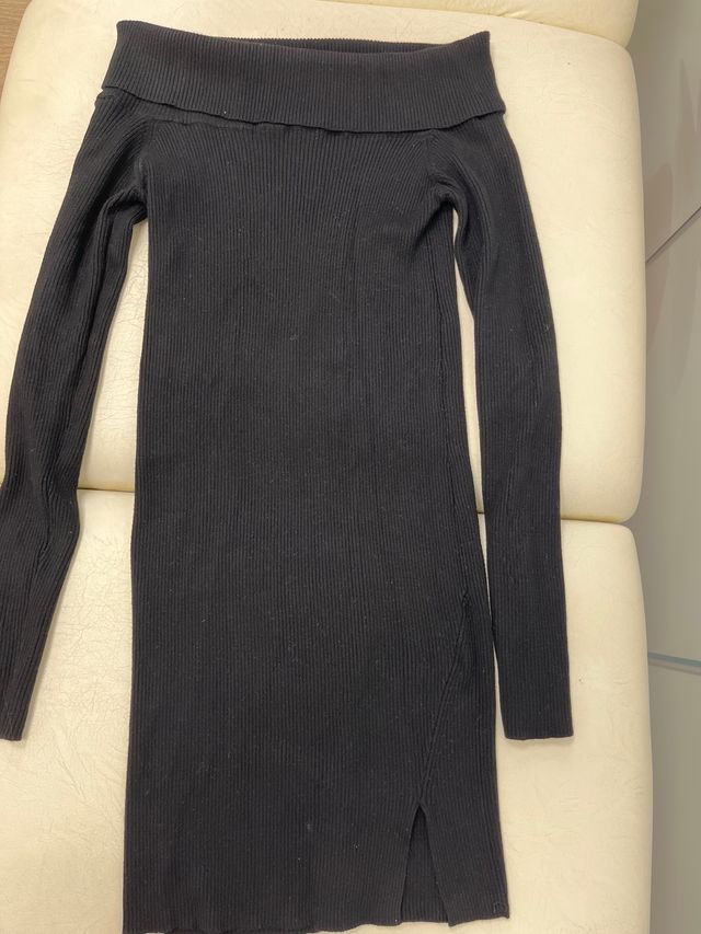 Vestido punto cuello barca negro