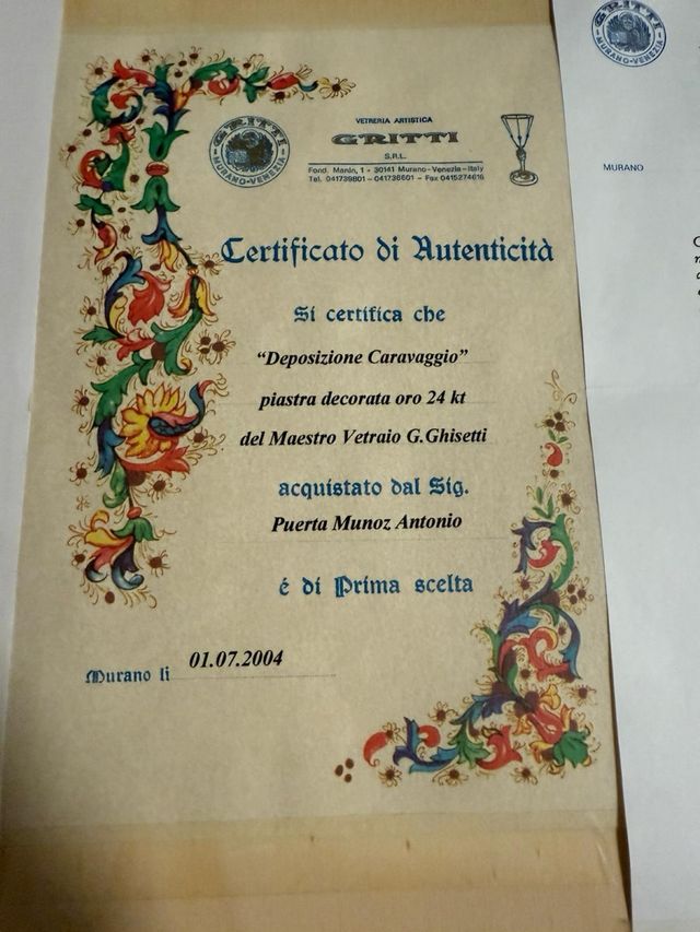 Cuadro con cristal de murano pintado con oro de 24