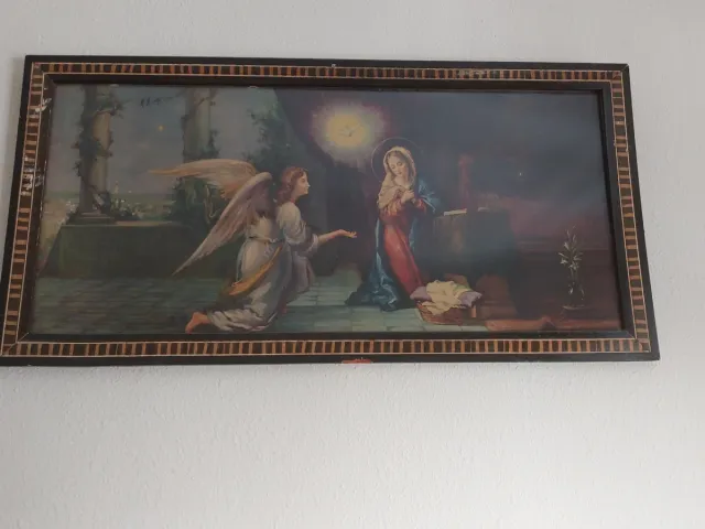 Cuadro Antiguo Virgen María y Ángel