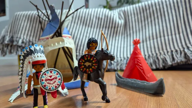Lote Playmobil: Tienda, Canoa, Indios