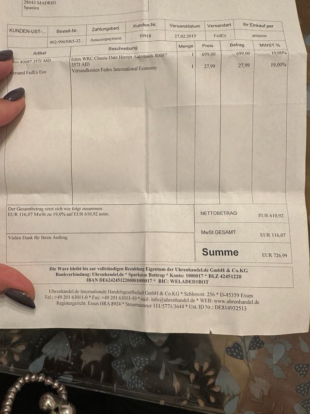 Reloj Edox Automático Acero Dorado