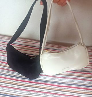 Lote Bolso Blanco y Bolso Pana Negro