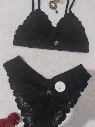 Conjunto Lencería Encaje Negro Talla XL