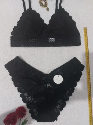 Conjunto Lencería Encaje Negro Talla XL