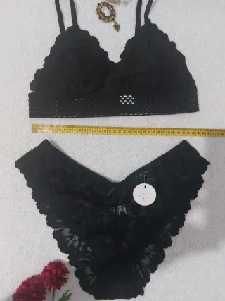 Conjunto Lencería Encaje Negro Talla XL