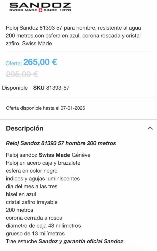 Reloj Sandoz Diver Azul y Plateado