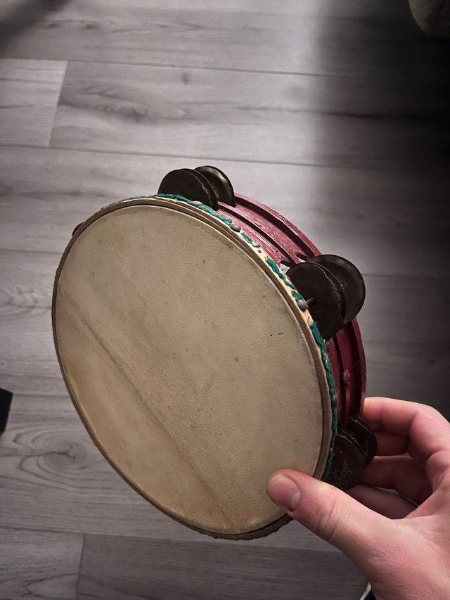 Pandereta antigua original madera roja original