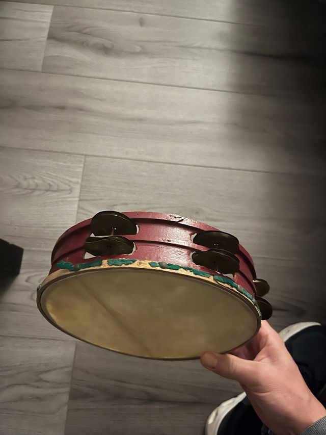 Pandereta antigua original madera roja original