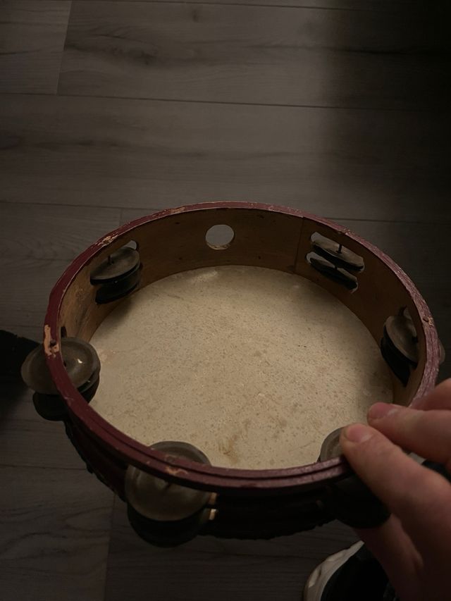 Pandereta antigua original madera roja original