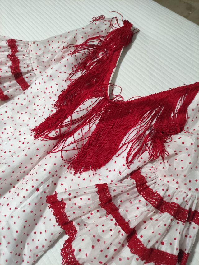 Vestido Flamenca Niña Blanco y Rojo