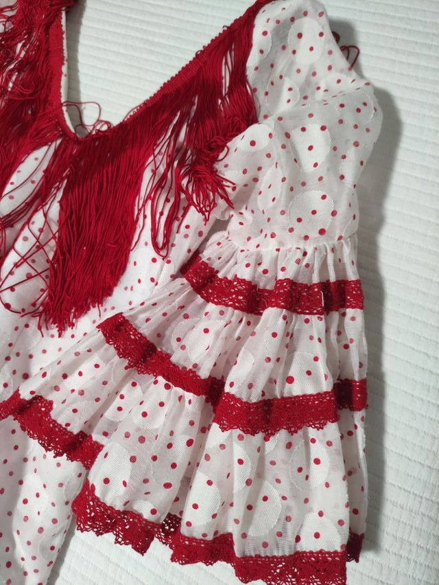 Vestido Flamenca Niña Blanco y Rojo