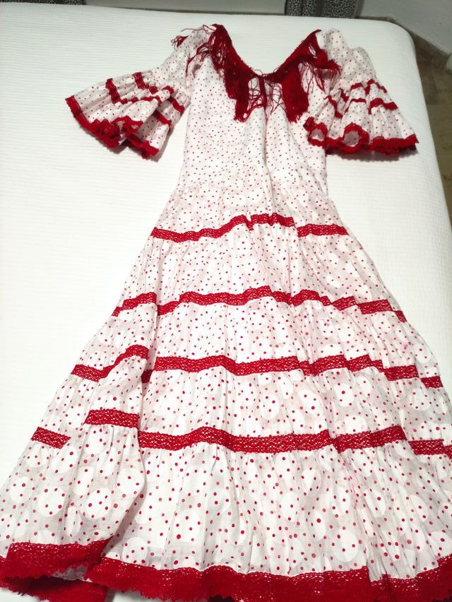 Vestido Flamenca Niña Blanco y Rojo