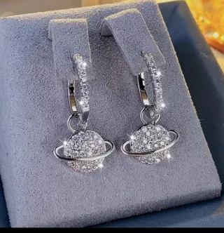 Pendientes Planeta Chapado Oro Blanco 18k