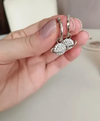 Pendientes Planeta Chapado Oro Blanco 18k