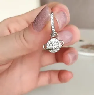 Pendientes Planeta Chapado Oro Blanco 18k