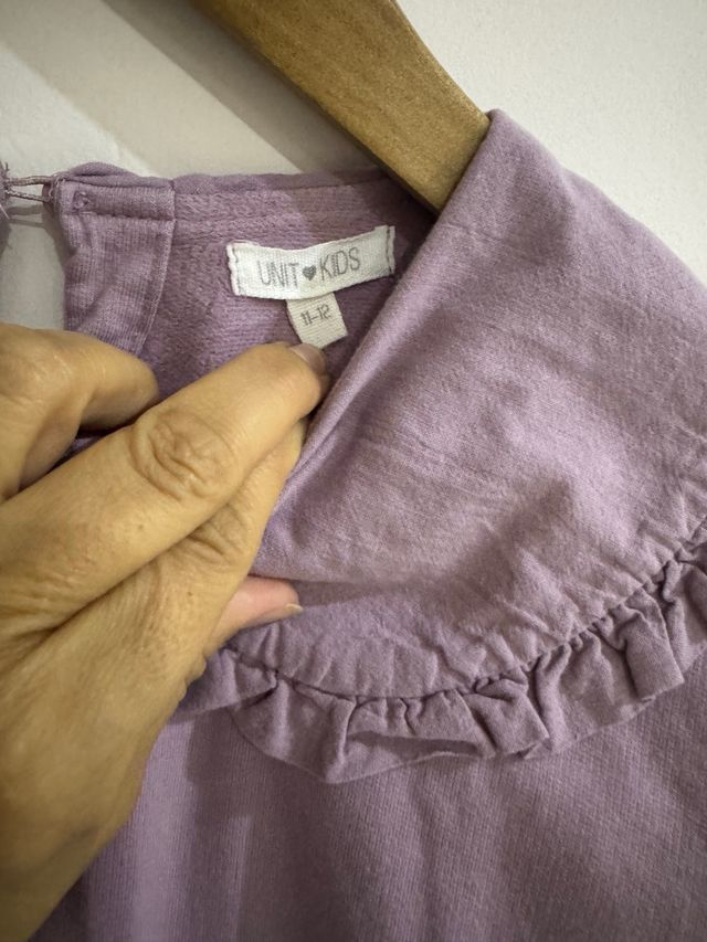 Sudadera malva cuello volante T. 11-12 años