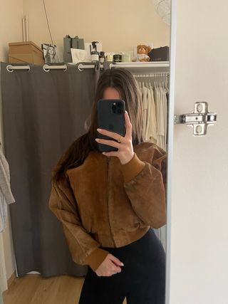 Chaqueta bomber ante vintage marrón/mostaza