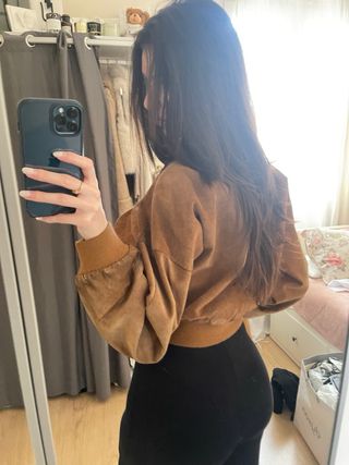 Chaqueta bomber ante vintage marrón/mostaza