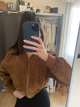 Chaqueta bomber ante vintage marrón/mostaza