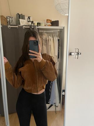 Chaqueta bomber ante vintage marrón/mostaza