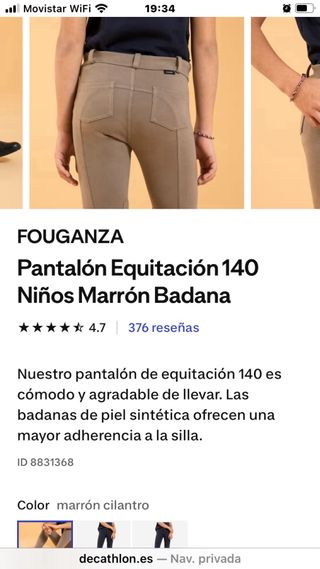 Pantalones Hípica Fouganza Talla 10 Beige/Azul