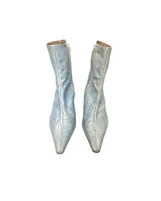 Botines Piel Azul Talla 37 Punta Fina Tacón Bajo