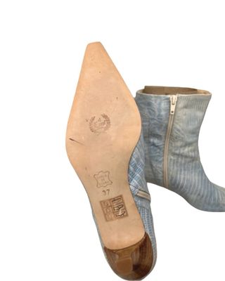 Botines Piel Azul Talla 37 Punta Fina Tacón Bajo