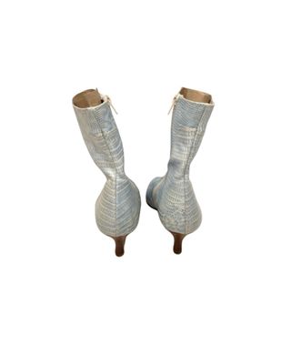 Botines Piel Azul Talla 37 Punta Fina Tacón Bajo