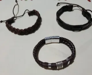 Lote 3 Pulseras Hombre Cuero Marrón