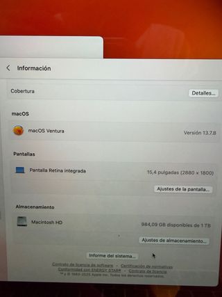 MacBook Pro 15 i7 1TB 16GB Plata batería nueva