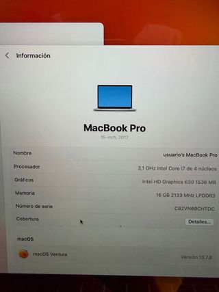 MacBook Pro 15 i7 1TB 16GB Plata batería nueva