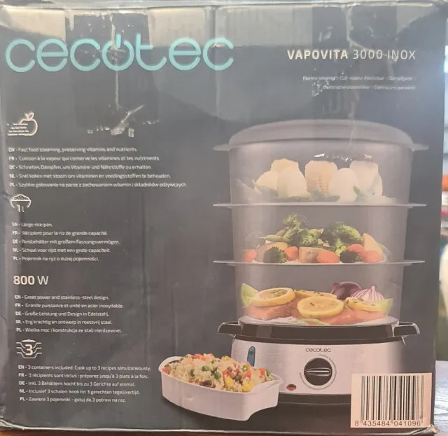 Cecotec Vaporera Eléctrica Vapovita 3000 Inox