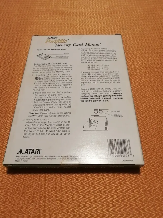 Atari Portfolio 128K Memory Card RAM memoria 1989