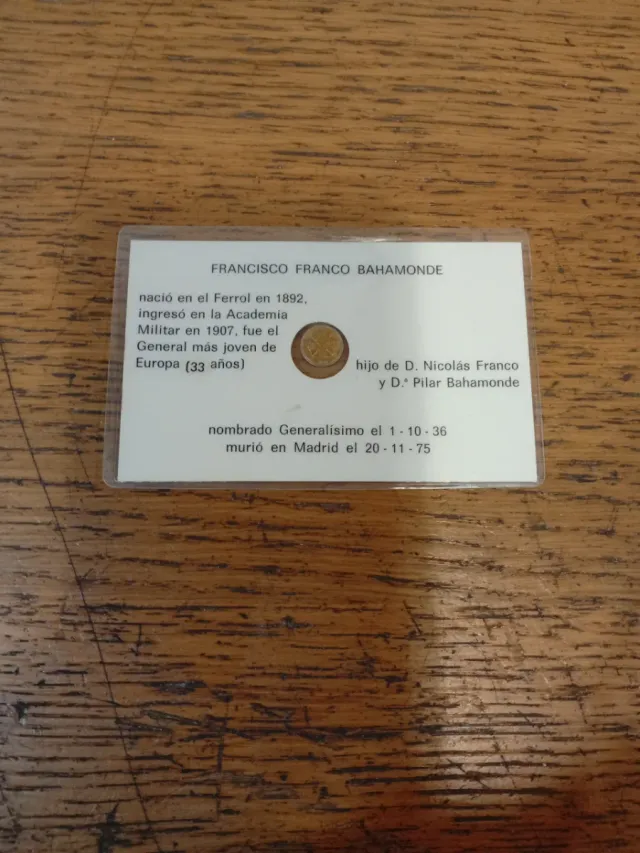 Tarjeta Conmemorativa Francisco Franco con Moneda
